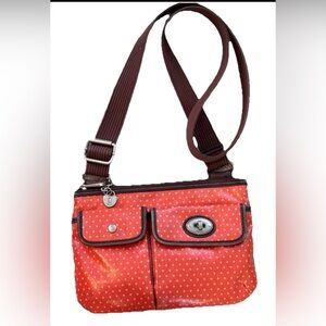 Fossil Coated Canvas Orange Polka Dot Crossbody Bag